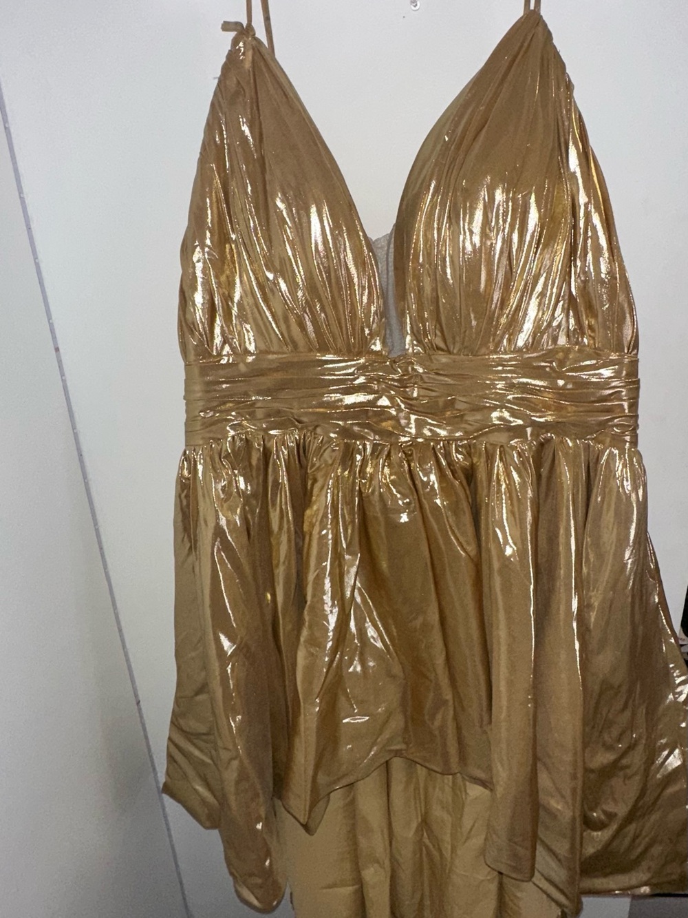 Promise Gold Metallic Halter Party Dress